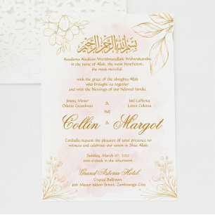 Invitation Art de ligne musulmane rose et or bleu