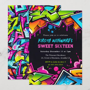 Invitation Art de rue moderne graffiti Sweet Sixteen