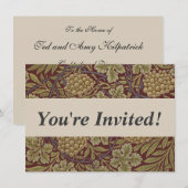 Invitation Art de vigne rouge vert William Morris (Devant / Derrière)