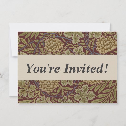 Invitation Art de vigne rouge vert William Morris (Devant)