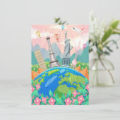 Invitation Art de voyage Voyager autour du monde (Debout devant)