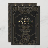 Invitation Art Déco 1920's Gatsby Lion New Years Eve Party (Devant / Derrière)