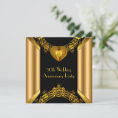 Invitation Art Déco 50e Anniversaire Cœur Doré Or 2 (Debout devant)