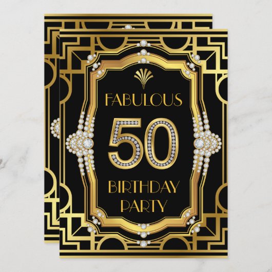 Invitation Art déco 50e fête d'anniversaire (Devant / Derrière)