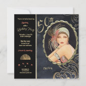Invitation Art déco 50e fête d'anniversaire 1920 Flapper Girl (Devant)