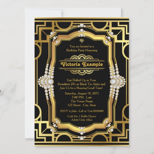 Invitation Art déco 60e fête d'anniversaire (Dos)