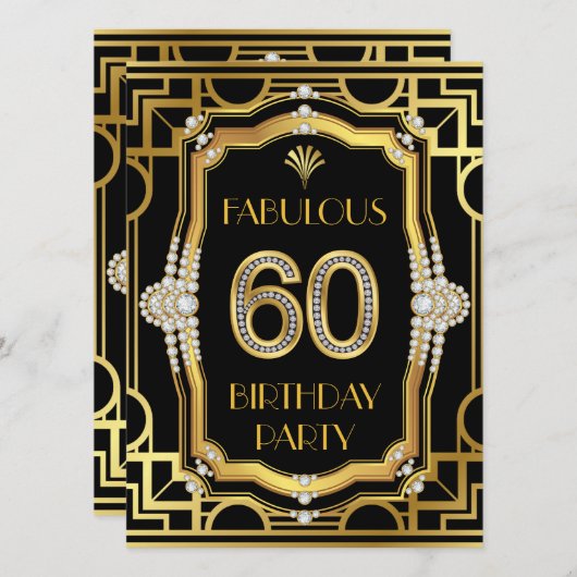 Invitation Art déco 60e fête d'anniversaire (Devant / Derrière)