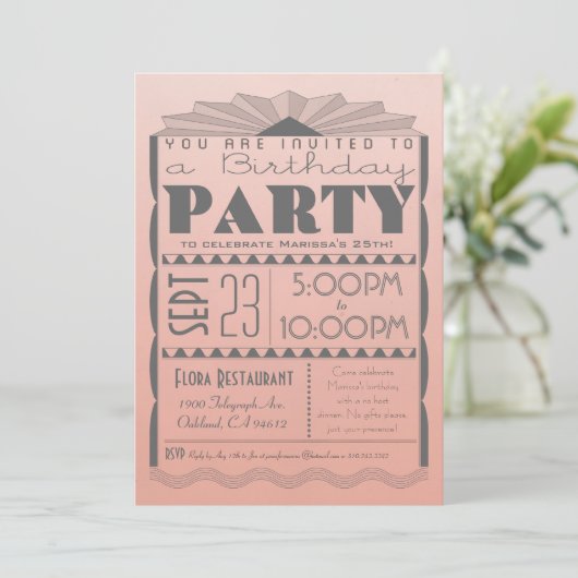 Invitation Art Déco Anniversaire - Gatsby Style Om (Debout devant)