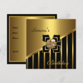 Invitation Art Déco Anniversaire Rayure Or Noir 3 (Devant / Derrière)