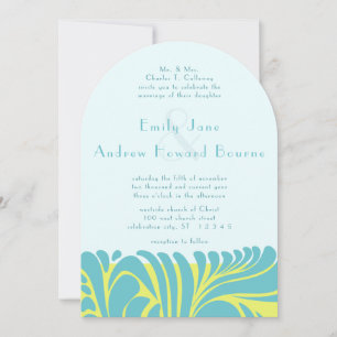 Invitation Art Déco Aqua Citrus Yellow Swirl