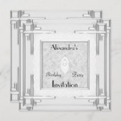 Invitation Art Déco Argent Blanc (Devant / Derrière)