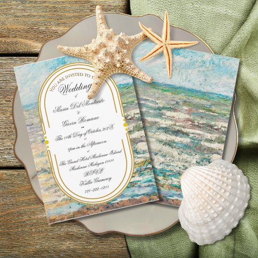 Invitation Art Déco Art Nouveau Floral Or Tone Sea Life