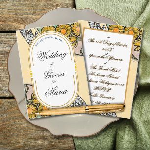 Invitation Art Déco Art Nouveau Floral Or Tone Sea Life