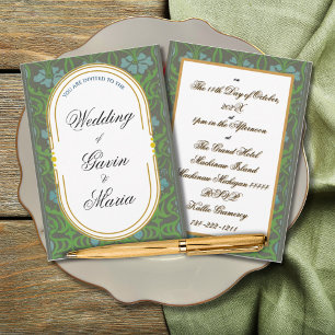 Invitation Art Déco Art Nouveau Floral Or Tone Sea Life