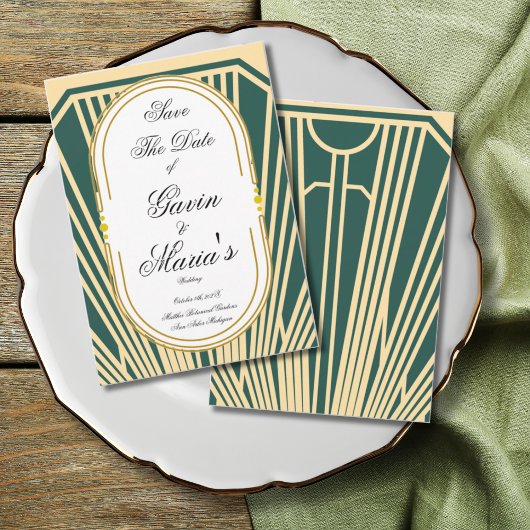 Invitation Art Deco Art Nouveau Striped Gold Tone Modern