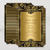 Invitation Art Déco Bande Or Noir Anniversaire Partie 2 (Devant / Derrière)