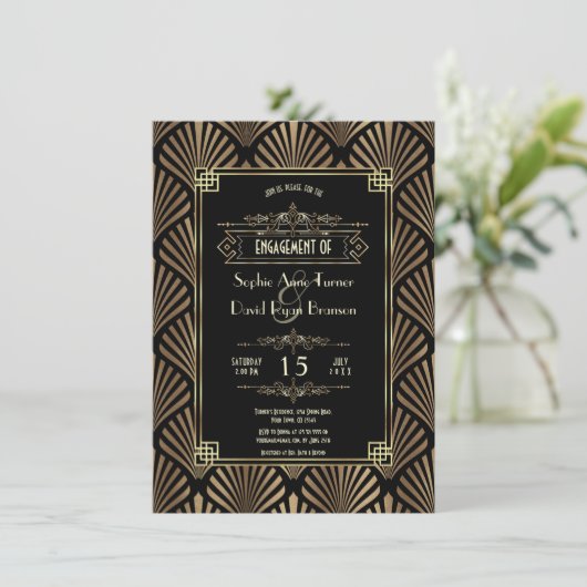 Invitation Art Déco Black Gatsby 1920's Engagement Party (Debout devant)