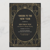 Invitation Art Deco Black & Gold Cheers to the New Year (Devant)