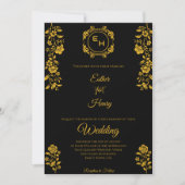 Invitation Art Déco Black Gold Foil Monogramme Classic Mariag (Devant)