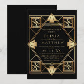 Invitation Art Deco Black Gold Frame Wedding (Devant / Derrière)