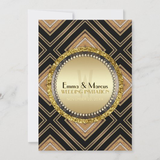 Invitation Art Déco Black Gold Geometry Mariage événement spé (Devant)