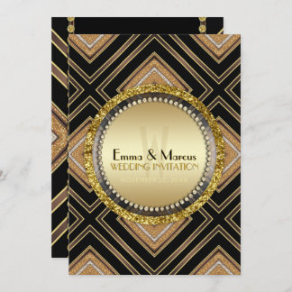 Invitation Art Déco Black Gold Geometry Mariage événement spé