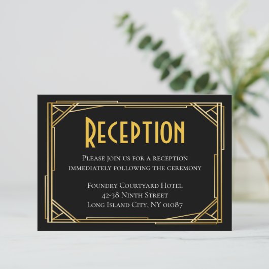 Invitation Art Déco Black Gold Mariage Réception Great Gatsby (Debout devant)