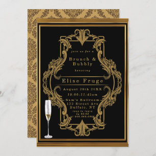 Invitation Art Déco Black Gold Royal Brunch & Bubbly Invitati