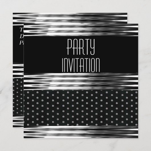 Invitation Art Déco Black Silver Spot (Devant / Derrière)