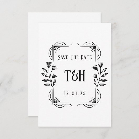 Invitation Art Déco Botanique Monogramme Mariage Enregistrer (Devant / Derrière)