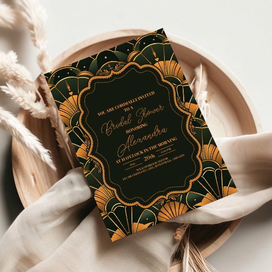 Invitation Art Déco Bride Diamant Or et Vert