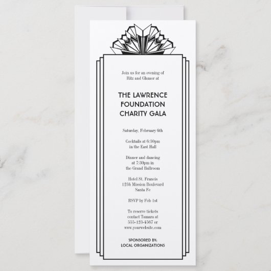 Invitation Art Déco cadre noir empilé glamour événement forme (Devant)