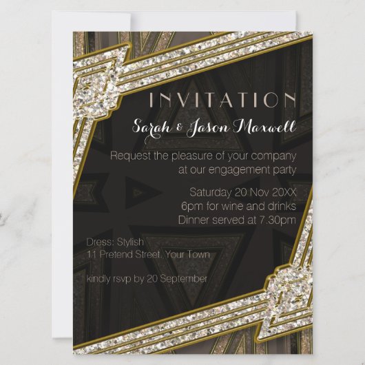 Invitation Art Déco Campagne Or Romance Fiançailles (Dos)