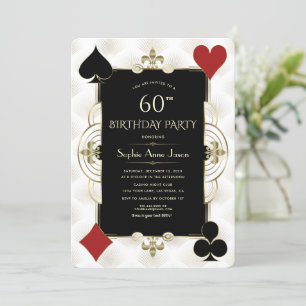 Invitation Art Déco Casino Night Poker Femme 60e anniversaire
