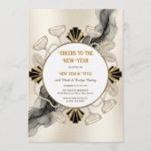 Invitation Art Deco Champagne & Pearls Cheers to the New Year (Devant)