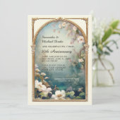 Invitation Art Déco Classy Flower Gold Photo 50TH Anniversary (Debout devant)