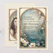 Invitation Art Déco Classy Flower Gold Photo 50TH Anniversary (Devant / Derrière)