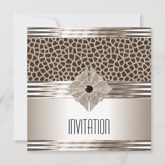 Invitation Art Déco Crème Beige Impression Animale (Devant)