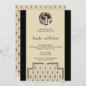 Invitation Art déco dans l'invitation ene ivoire noire de (Devant / Derrière)