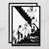 Invitation Art déco de cru de soirée pyjamas de monogramme (Devant / Derrière)