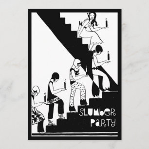 Invitation Art déco de cru de soirée pyjamas de monogramme