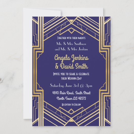 Invitation Art déco de l'or des années 1920 (Devant)