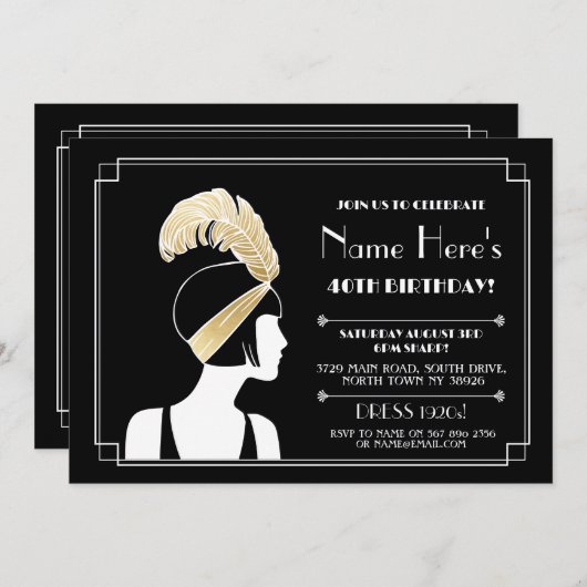 invitation Art déco des années 1920 Gatsby Girl Go (Devant / Derrière)