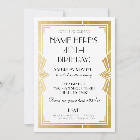 invitation Art déco des années 1920 Gatsby Party G (Devant)