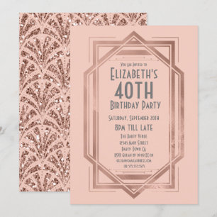 Invitation Art Déco des années 20 Rose Gold 40e Anniversaire