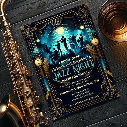 Invitation Art Déco Elegance Jazz Night Bachelor Party