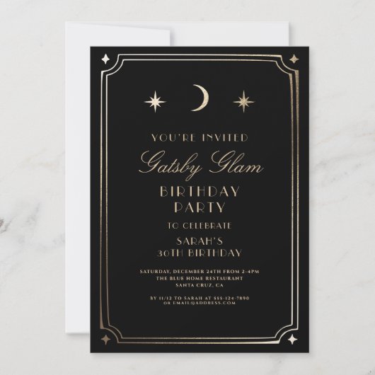 Invitation Art Déco élégant Black Gold 20s Classic Anniversai (Devant)