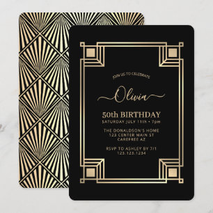 Invitation Art Déco Élégant Cadre Doré Anniversaire