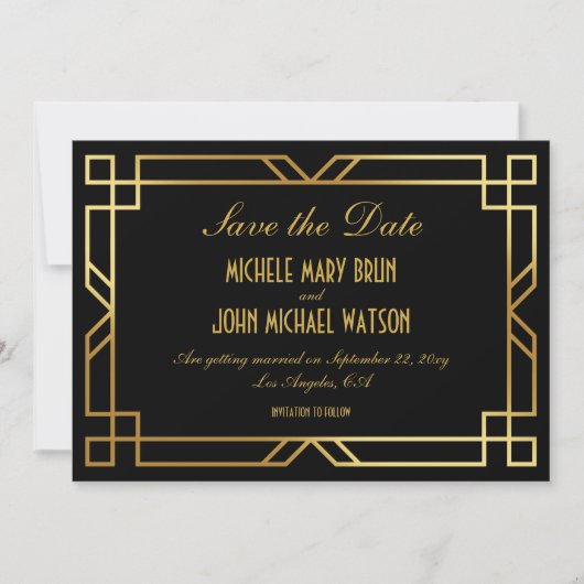 Invitation Art Déco Elegant Classic Gold Enregistrer la date  (Devant)