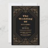 Invitation Art Déco Elegant Classic Gold Frame Black Mariage (Devant)